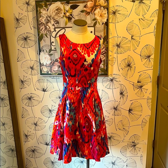 Belle Badgley Mishka 4 Vibrant Red and Blue Women's Dress - Picture 2 of 2